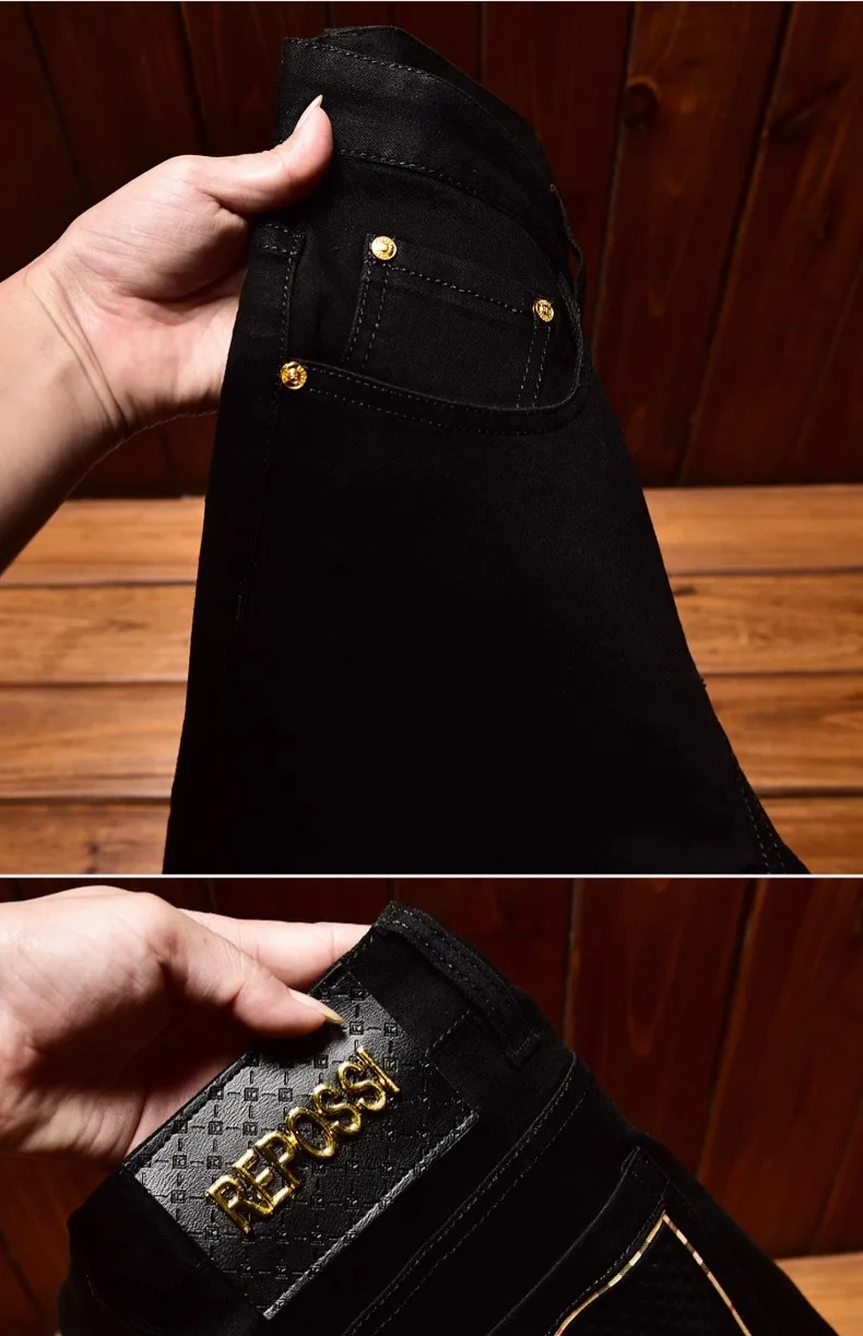 2024 New Light Luxury and Simplicity Black Jeans Men's Fashionable All-Match Straight Slim Fit Casual Trend Skinny Stretch Trous