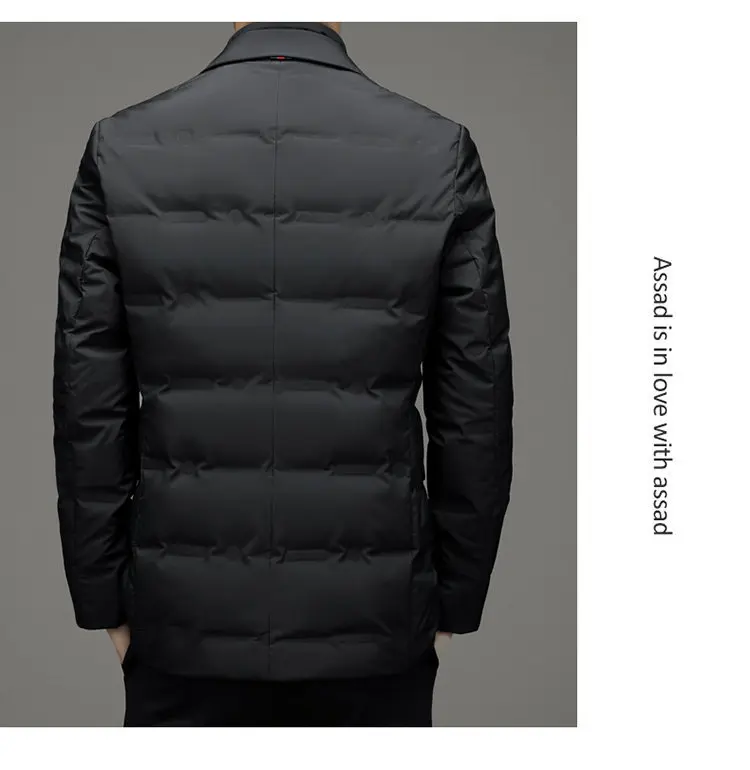 Men's Solid Color Detachable Stand Collar Long Sleeve Casual Business Trendy Down Coats Winter New Fashion Suit Blazers Clothes