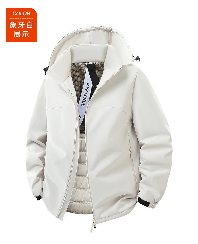 Jacket Men's Spring Autumn New Men Jacket Solid Color Hooded Jackets Casual Coat Men's Business Coats Size M-5XL 6XL Hat Detacha