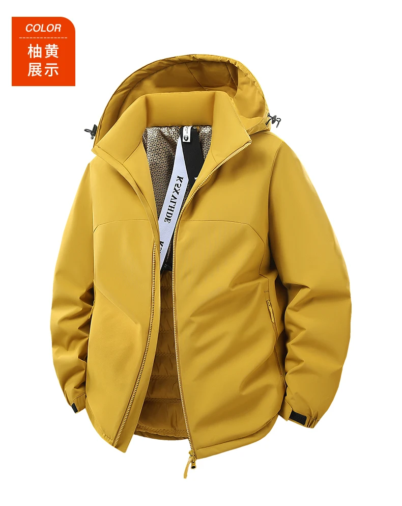 Jacket Men's Spring Autumn New Men Jacket Solid Color Hooded Jackets Casual Coat Men's Business Coats Size M-5XL 6XL Hat Detacha