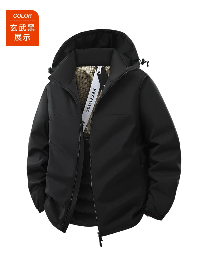 Jacket Men's Spring Autumn New Men Jacket Solid Color Hooded Jackets Casual Coat Men's Business Coats Size M-5XL 6XL Hat Detacha
