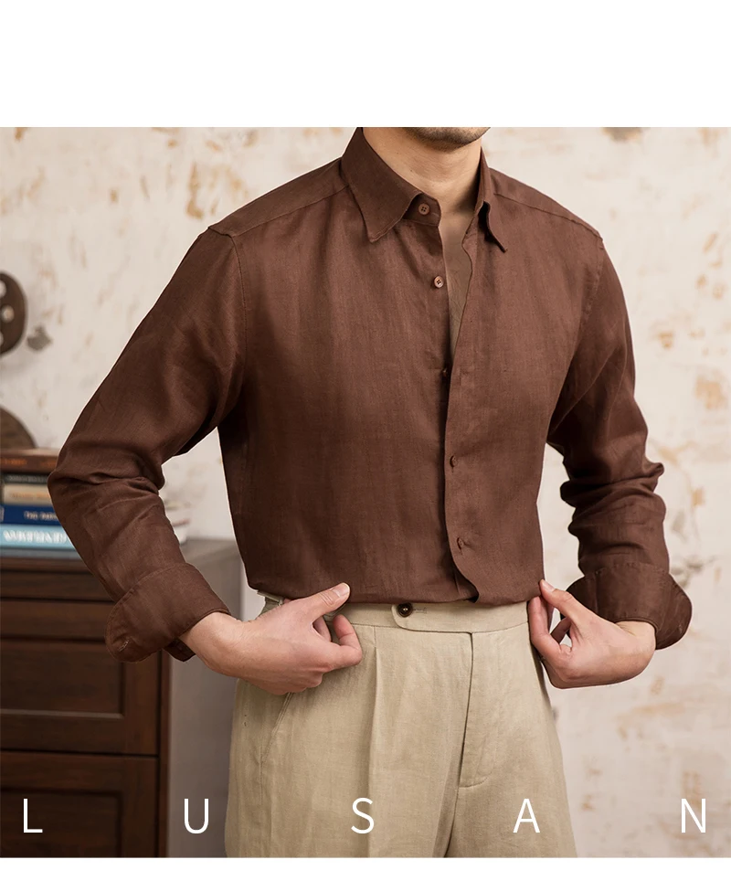 100 Linen Thin Long-sleeved Shirt Vintage Laid-back Old Money Style Sun-proof Breathable Gentry Shirt for Men