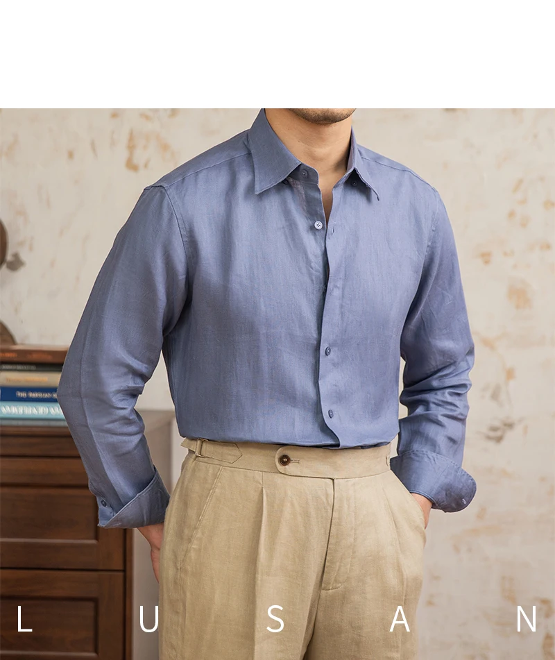 100 Linen Thin Long-sleeved Shirt Vintage Laid-back Old Money Style Sun-proof Breathable Gentry Shirt for Men