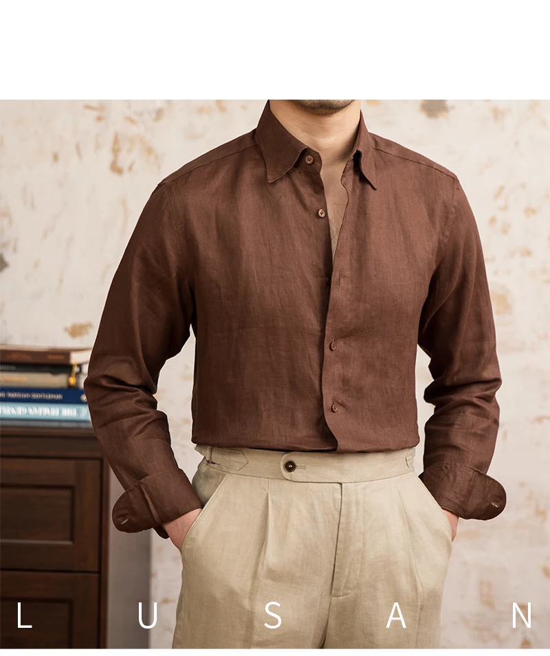 100 Linen Thin Long-sleeved Shirt Vintage Laid-back Old Money Style Sun-proof Breathable Gentry Shirt for Men