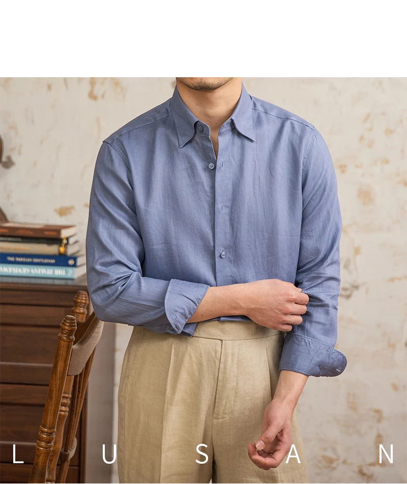 100 Linen Thin Long-sleeved Shirt Vintage Laid-back Old Money Style Sun-proof Breathable Gentry Shirt for Men