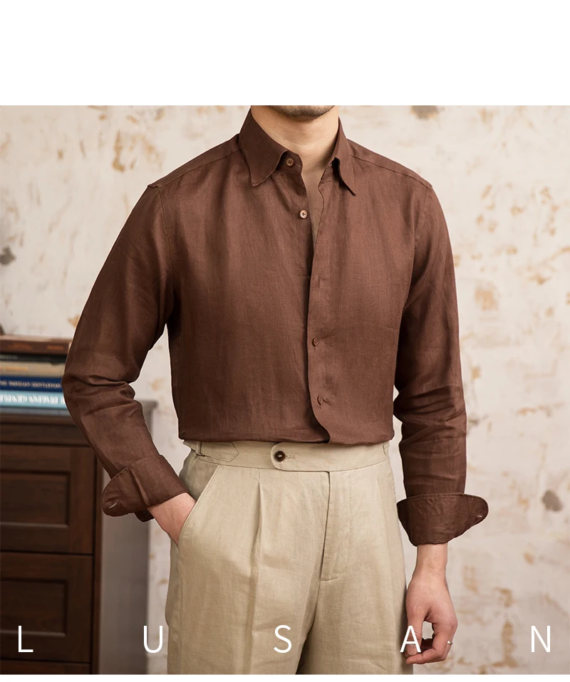 100 Linen Thin Long-sleeved Shirt Vintage Laid-back Old Money Style Sun-proof Breathable Gentry Shirt for Men