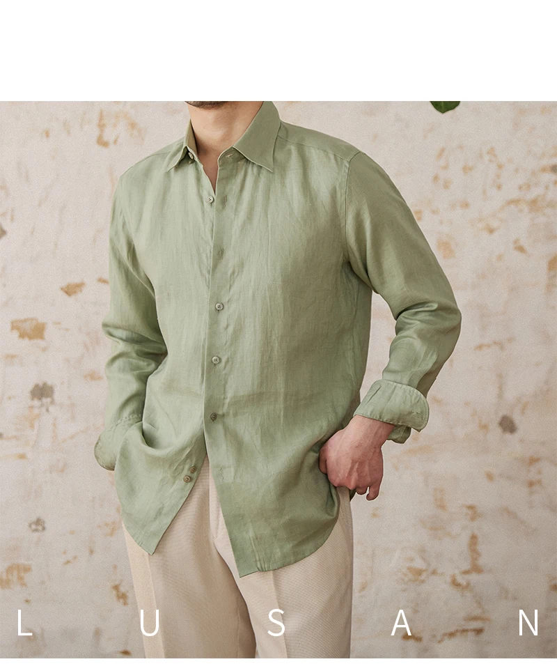 100 Linen Thin Long-sleeved Shirt Vintage Laid-back Old Money Style Sun-proof Breathable Gentry Shirt for Men