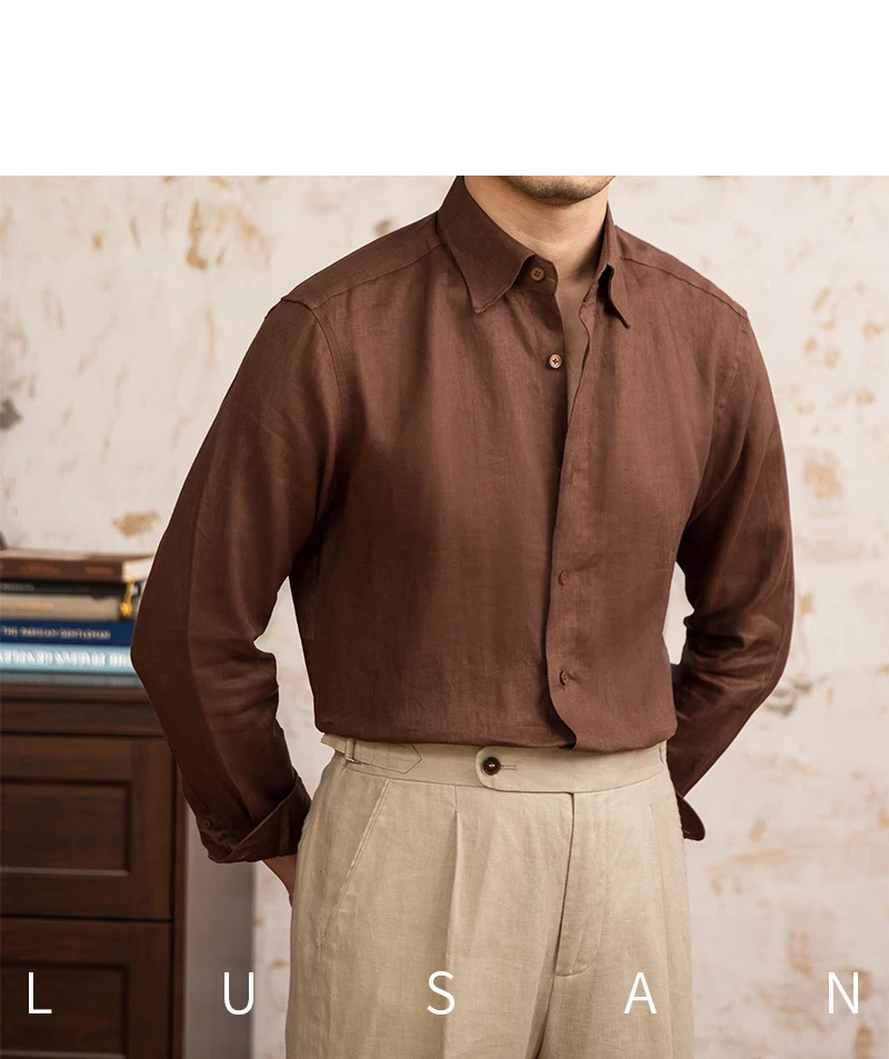 100 Linen Thin Long-sleeved Shirt Vintage Laid-back Old Money Style Sun-proof Breathable Gentry Shirt for Men
