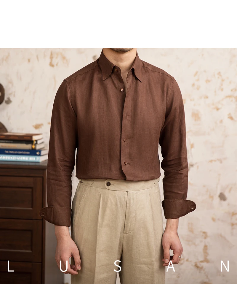 100 Linen Thin Long-sleeved Shirt Vintage Laid-back Old Money Style Sun-proof Breathable Gentry Shirt for Men