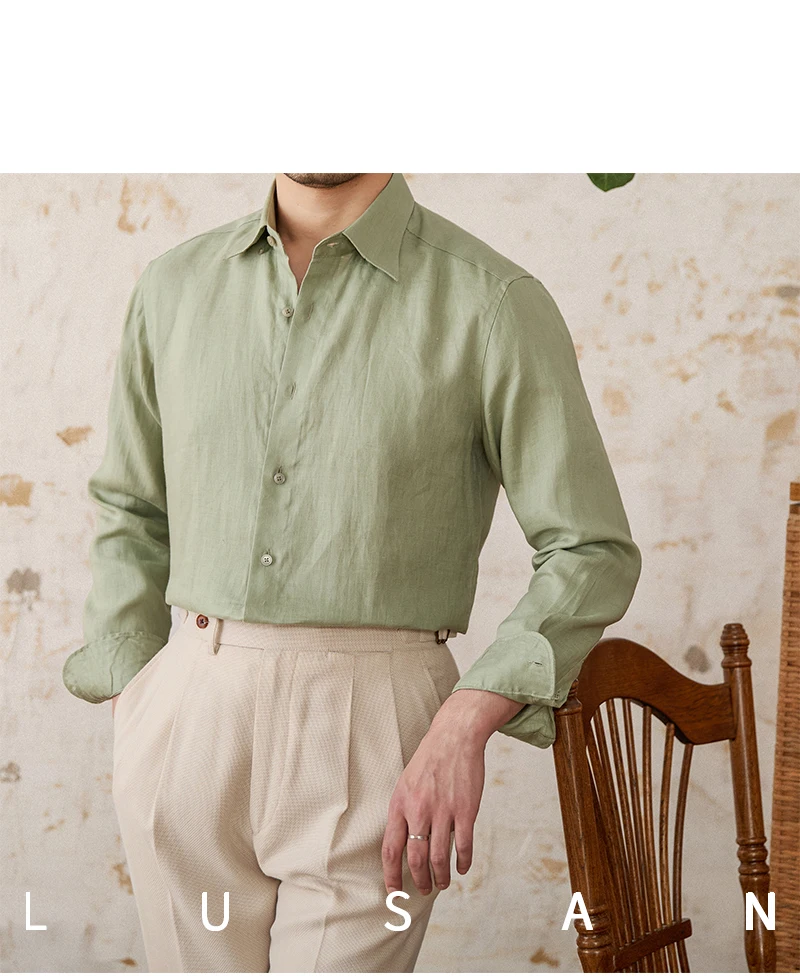 100 Linen Thin Long-sleeved Shirt Vintage Laid-back Old Money Style Sun-proof Breathable Gentry Shirt for Men