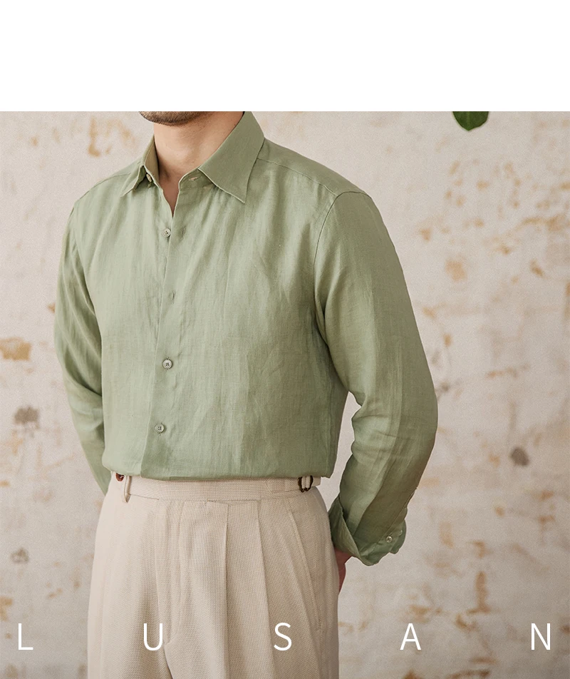 100 Linen Thin Long-sleeved Shirt Vintage Laid-back Old Money Style Sun-proof Breathable Gentry Shirt for Men