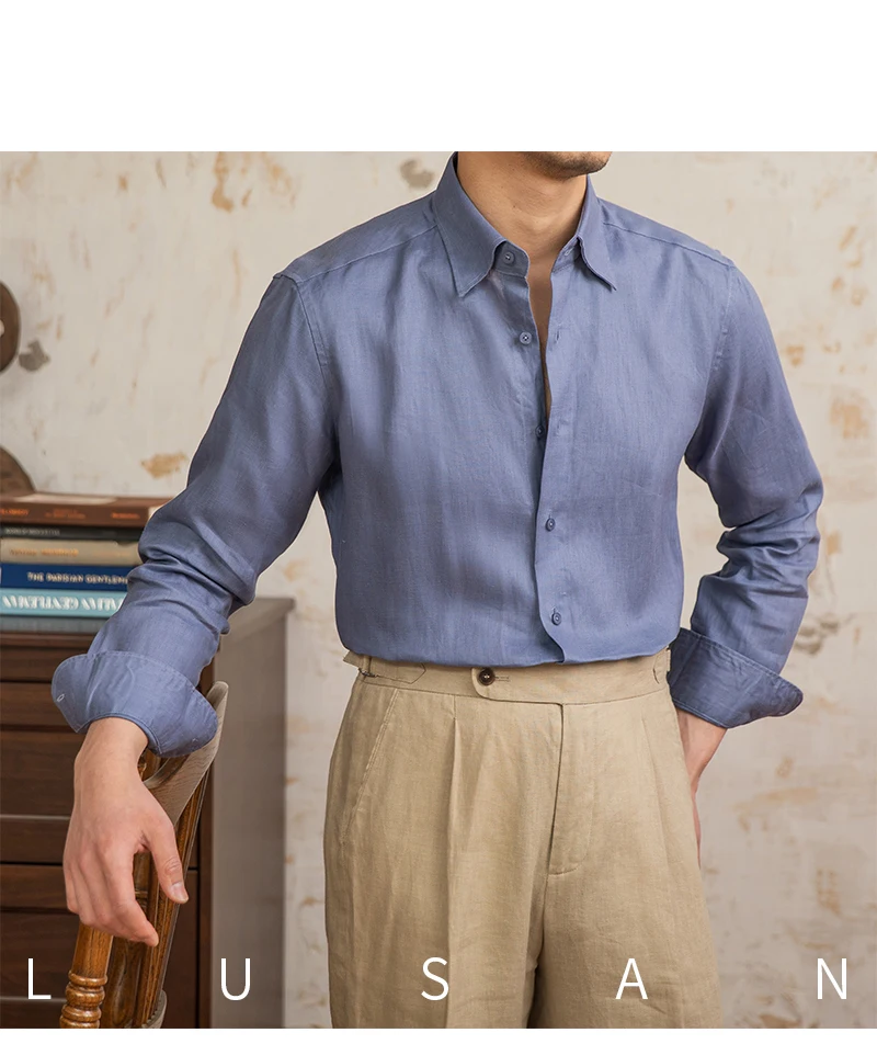 100 Linen Thin Long-sleeved Shirt Vintage Laid-back Old Money Style Sun-proof Breathable Gentry Shirt for Men