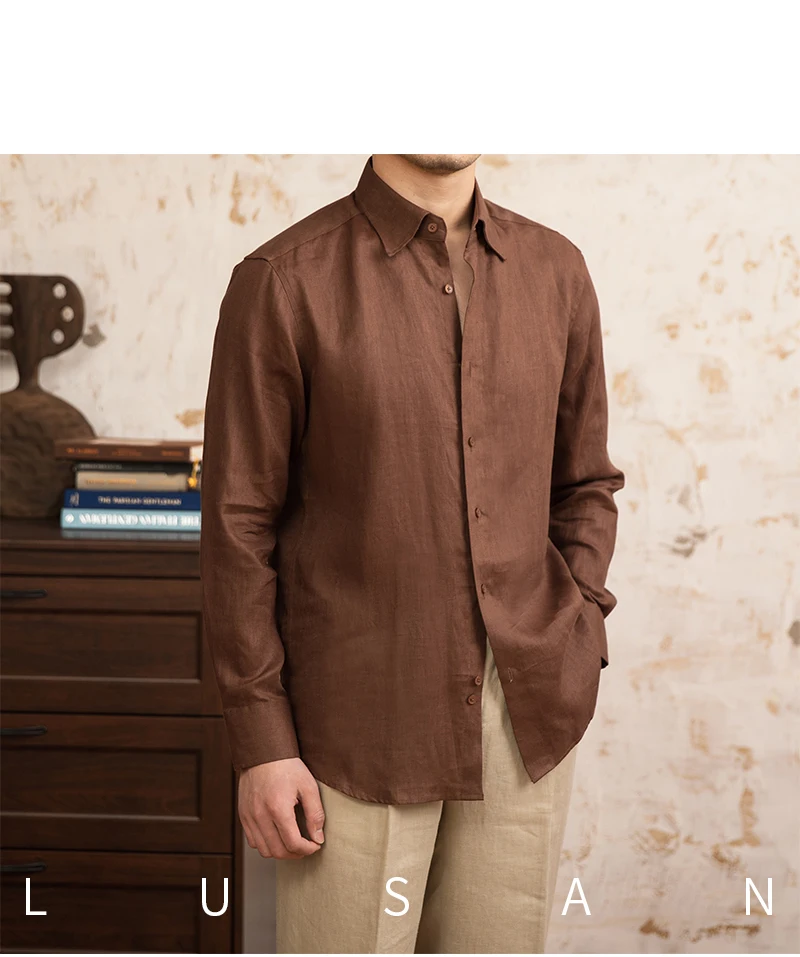 100 Linen Thin Long-sleeved Shirt Vintage Laid-back Old Money Style Sun-proof Breathable Gentry Shirt for Men