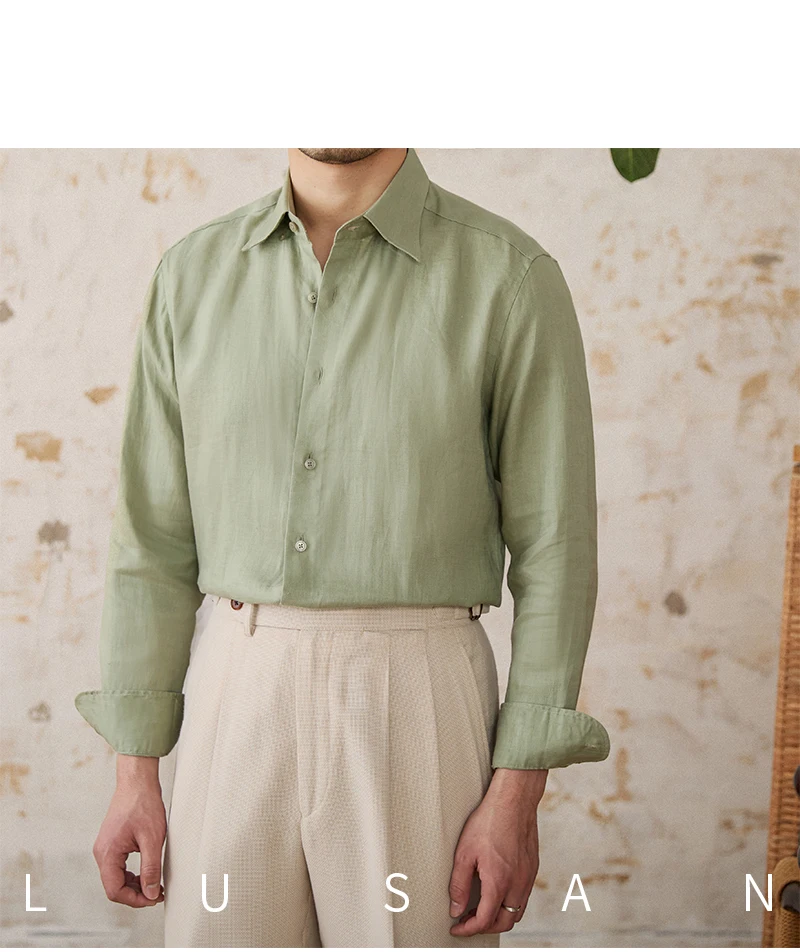 100 Linen Thin Long-sleeved Shirt Vintage Laid-back Old Money Style Sun-proof Breathable Gentry Shirt for Men