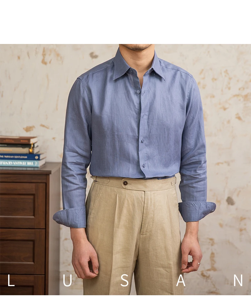 100 Linen Thin Long-sleeved Shirt Vintage Laid-back Old Money Style Sun-proof Breathable Gentry Shirt for Men