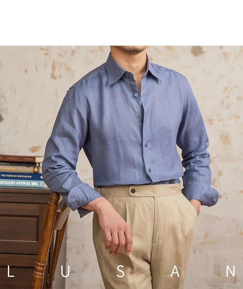 100 Linen Thin Long-sleeved Shirt Vintage Laid-back Old Money Style Sun-proof Breathable Gentry Shirt for Men