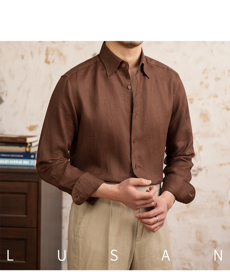 100 Linen Thin Long-sleeved Shirt Vintage Laid-back Old Money Style Sun-proof Breathable Gentry Shirt for Men