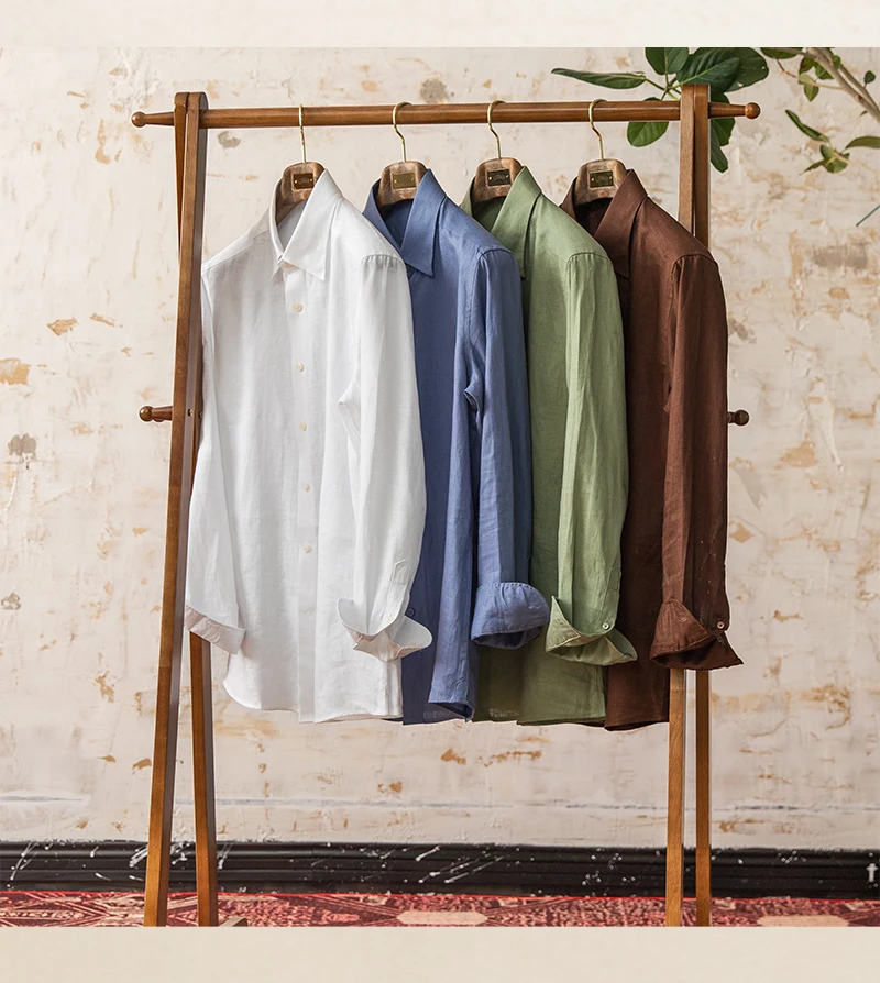100 Linen Thin Long-sleeved Shirt Vintage Laid-back Old Money Style Sun-proof Breathable Gentry Shirt for Men