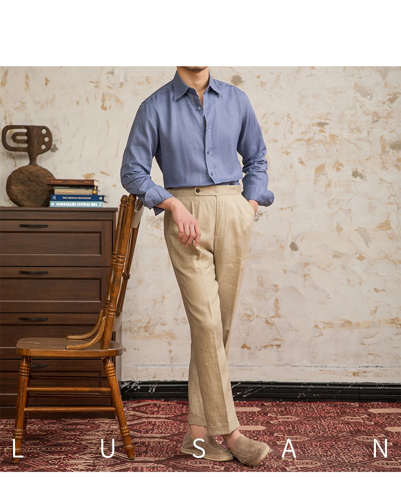 100 Linen Thin Long-sleeved Shirt Vintage Laid-back Old Money Style Sun-proof Breathable Gentry Shirt for Men