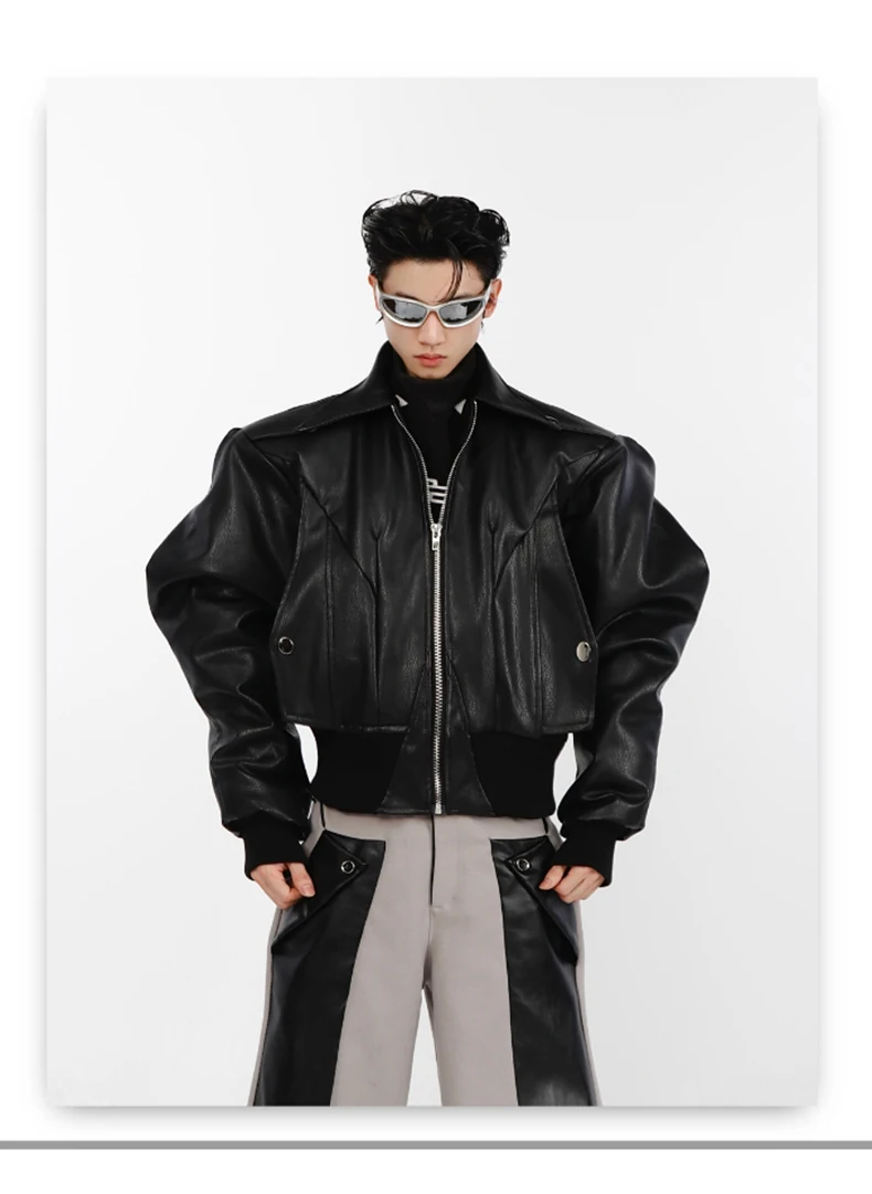 Nerazzurri Spring Autumn Cool Short Oversized Black Soft Pu Leather Jacket Men with Shoulder Pads Luxury Designer Coat 2023