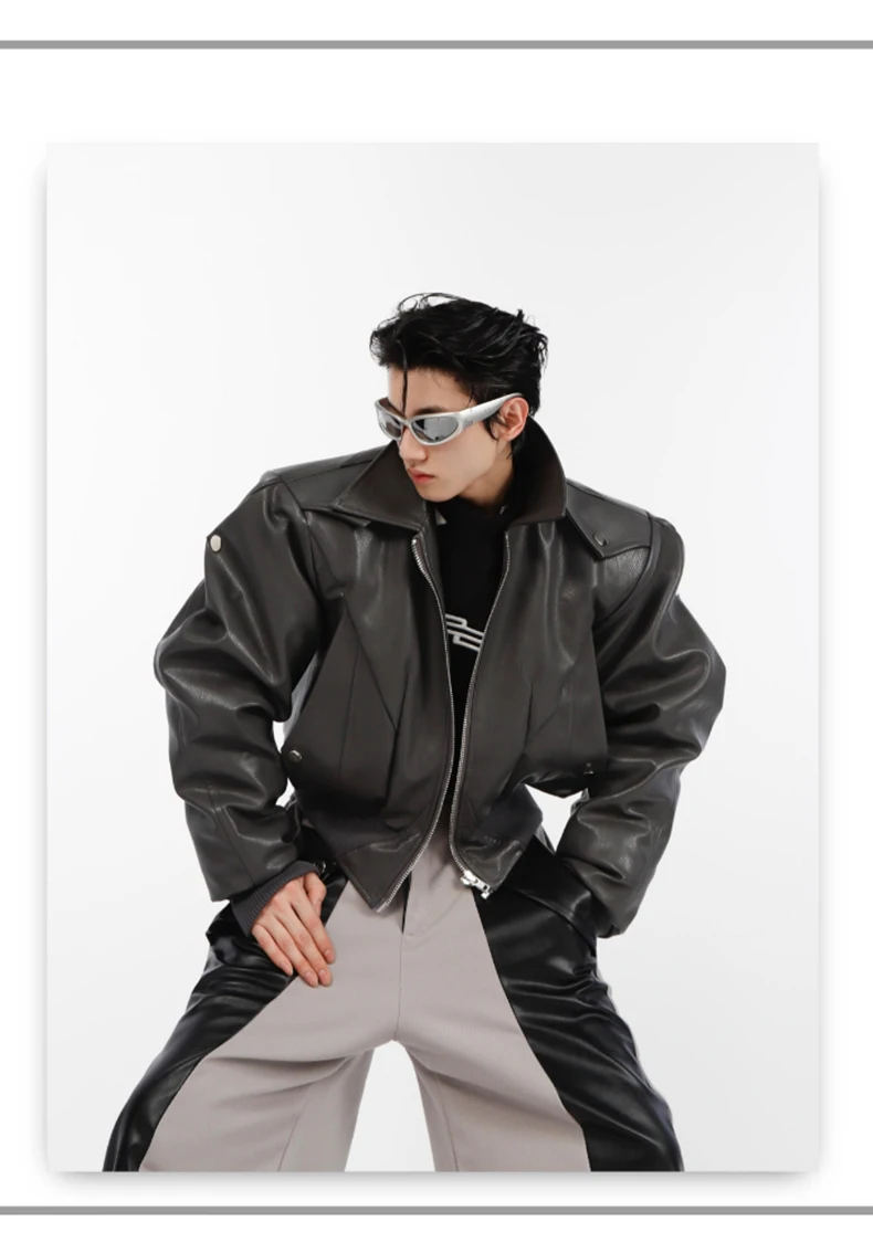 Nerazzurri Spring Autumn Cool Short Oversized Black Soft Pu Leather Jacket Men with Shoulder Pads Luxury Designer Coat 2023
