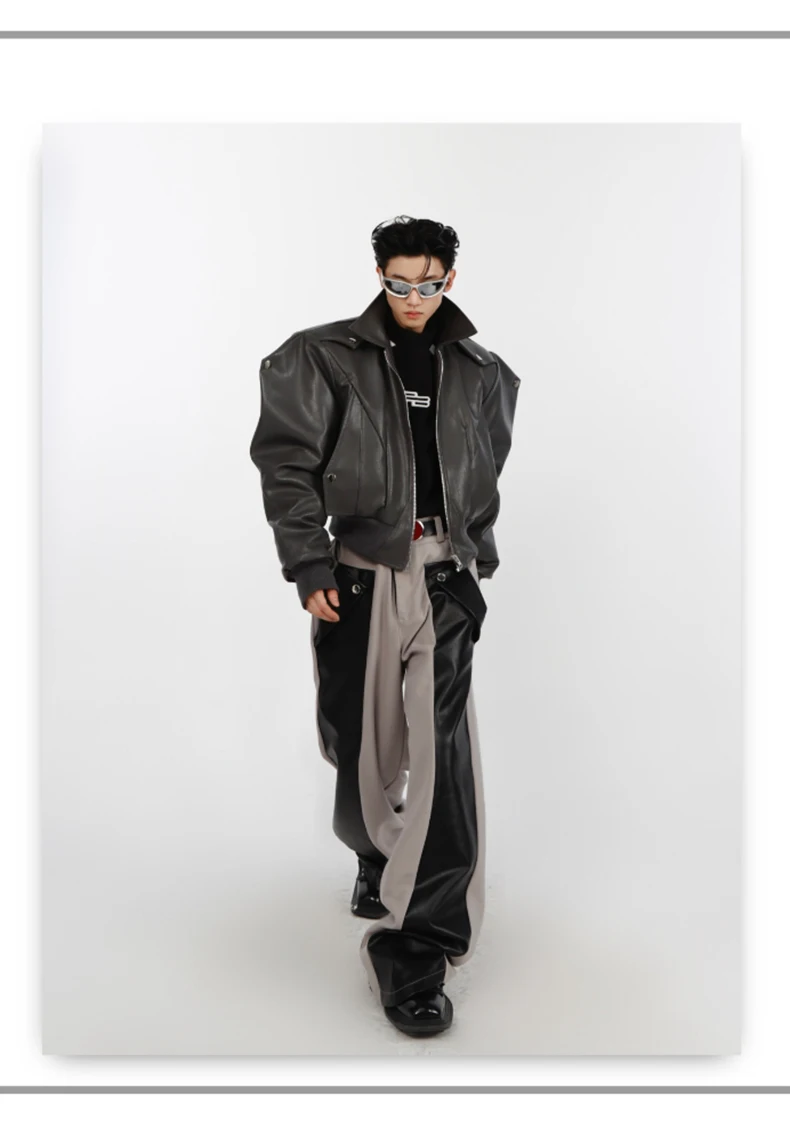 Nerazzurri Spring Autumn Cool Short Oversized Black Soft Pu Leather Jacket Men with Shoulder Pads Luxury Designer Coat 2023
