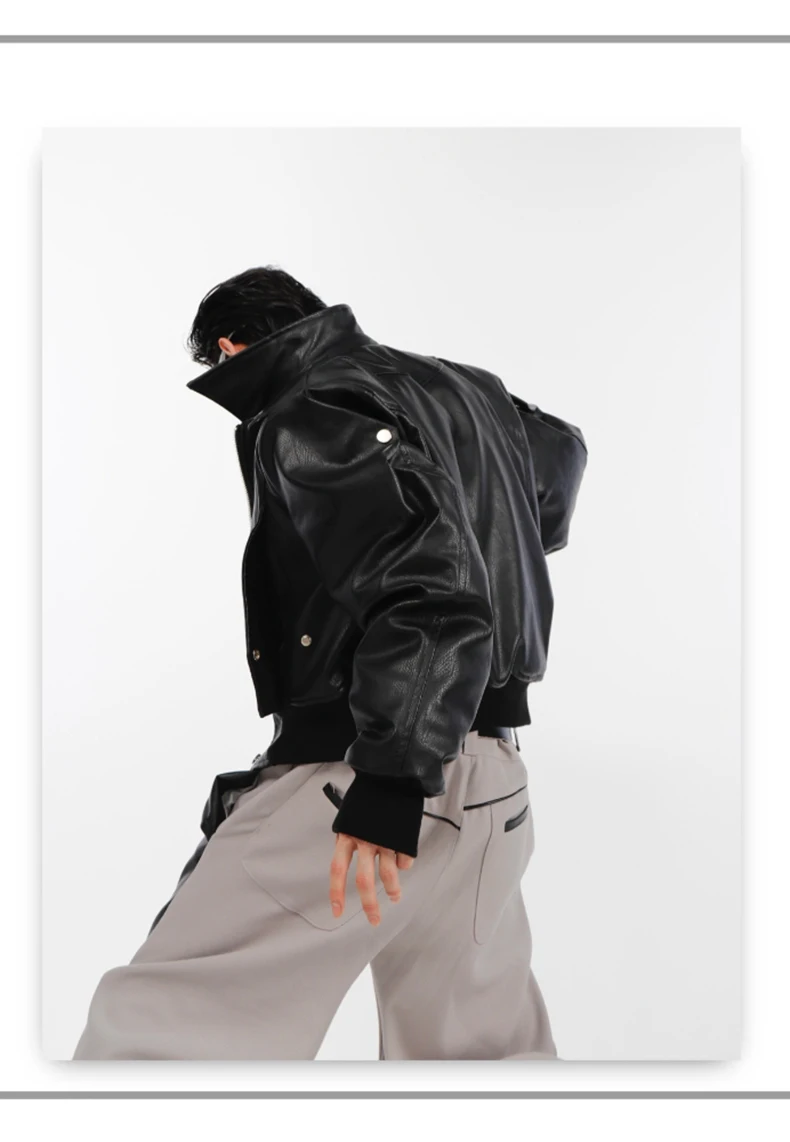 Nerazzurri Spring Autumn Cool Short Oversized Black Soft Pu Leather Jacket Men with Shoulder Pads Luxury Designer Coat 2023
