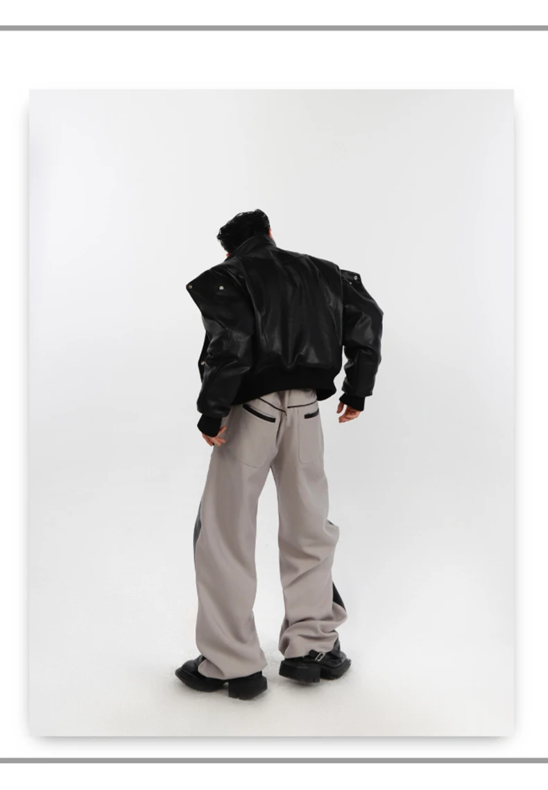 Nerazzurri Spring Autumn Cool Short Oversized Black Soft Pu Leather Jacket Men with Shoulder Pads Luxury Designer Coat 2023