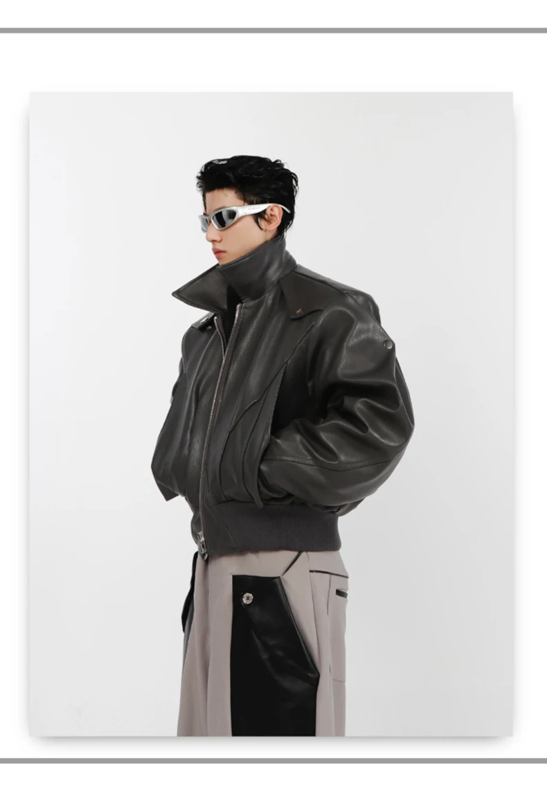 Nerazzurri Spring Autumn Cool Short Oversized Black Soft Pu Leather Jacket Men with Shoulder Pads Luxury Designer Coat 2023