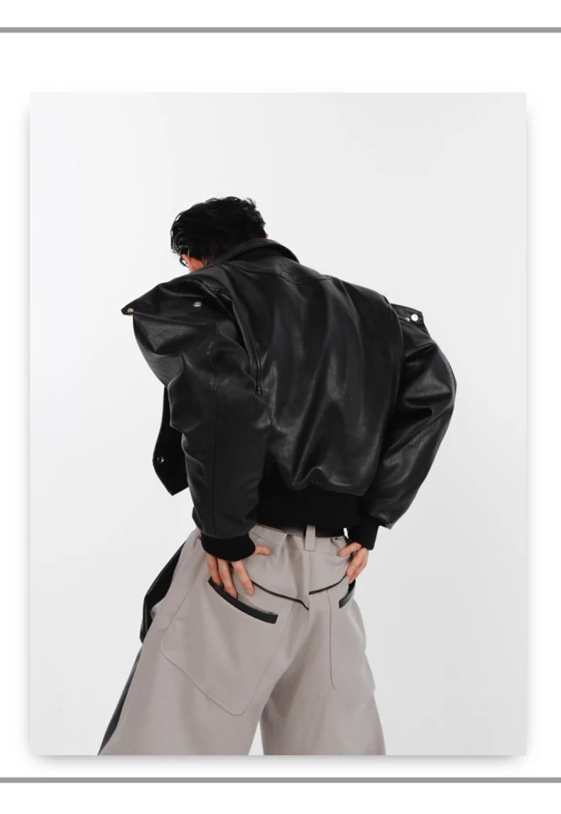 Nerazzurri Spring Autumn Cool Short Oversized Black Soft Pu Leather Jacket Men with Shoulder Pads Luxury Designer Coat 2023