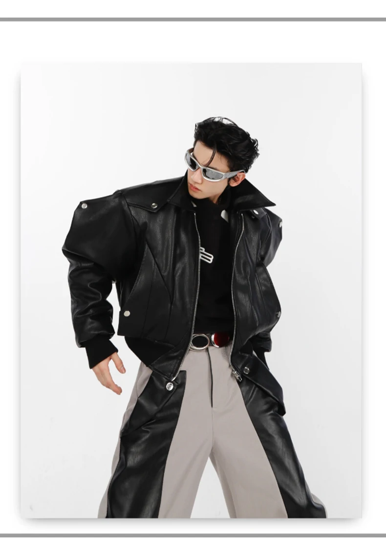 Nerazzurri Spring Autumn Cool Short Oversized Black Soft Pu Leather Jacket Men with Shoulder Pads Luxury Designer Coat 2023