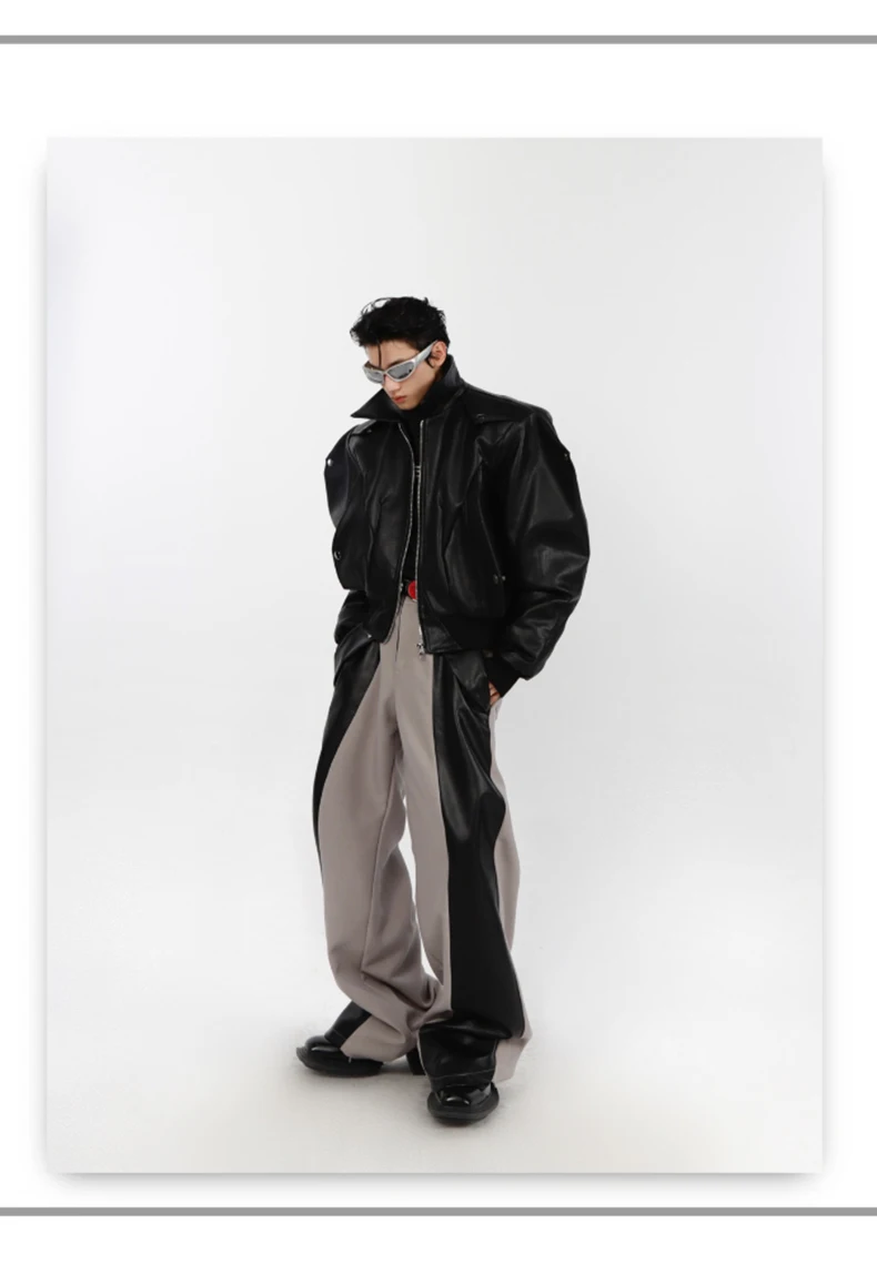 Nerazzurri Spring Autumn Cool Short Oversized Black Soft Pu Leather Jacket Men with Shoulder Pads Luxury Designer Coat 2023