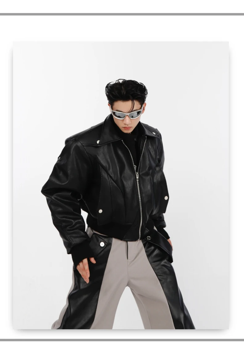 Nerazzurri Spring Autumn Cool Short Oversized Black Soft Pu Leather Jacket Men with Shoulder Pads Luxury Designer Coat 2023