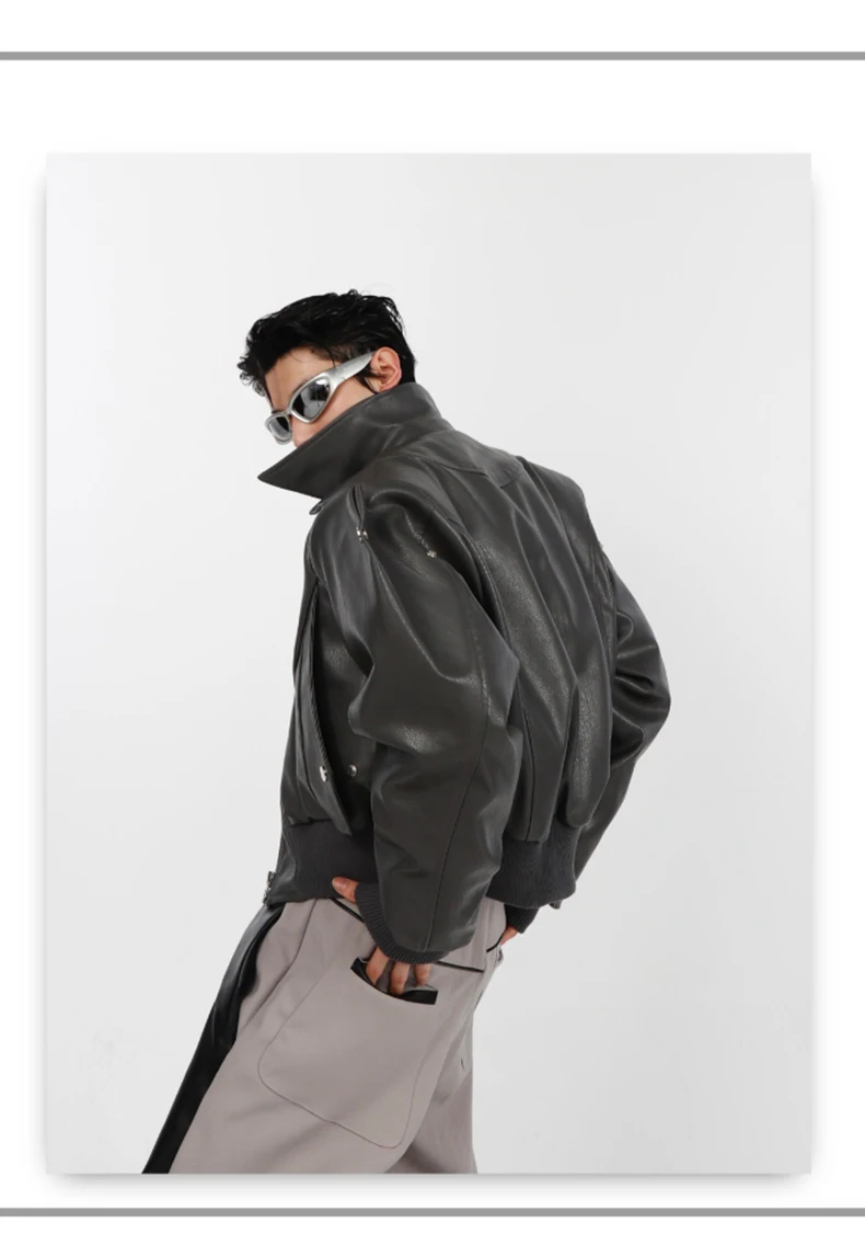 Nerazzurri Spring Autumn Cool Short Oversized Black Soft Pu Leather Jacket Men with Shoulder Pads Luxury Designer Coat 2023