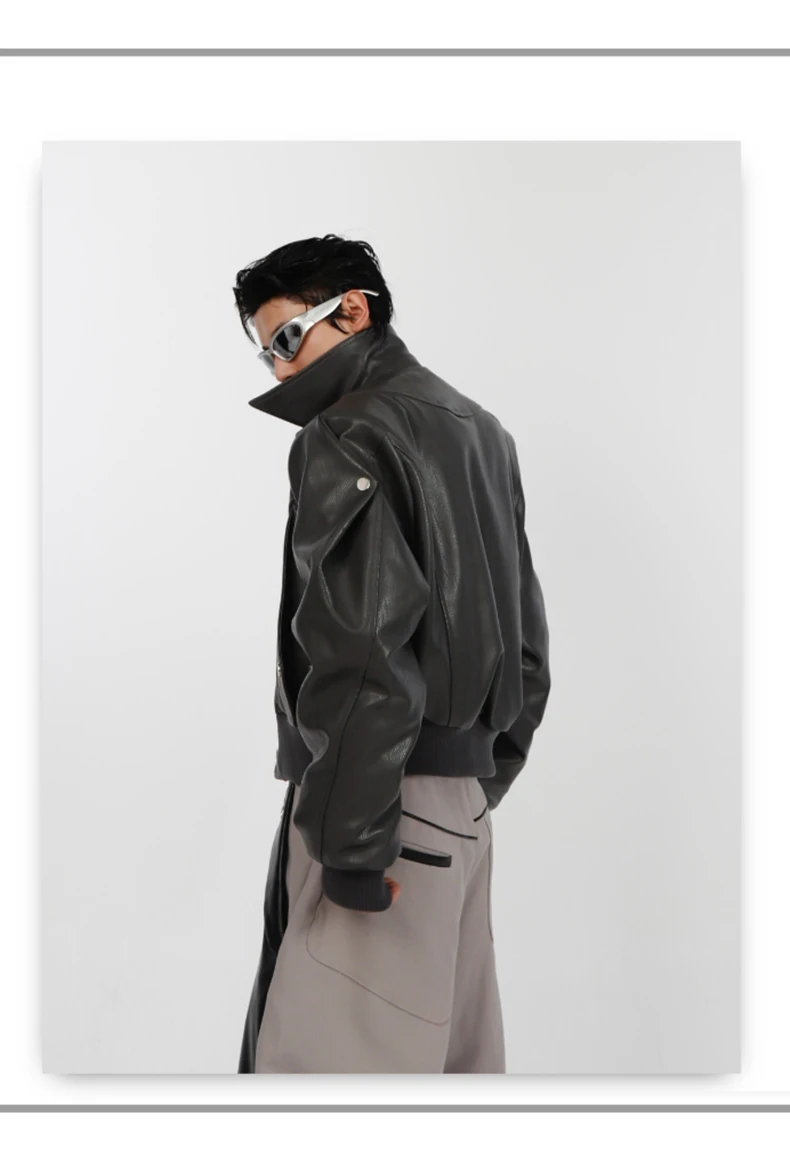 Nerazzurri Spring Autumn Cool Short Oversized Black Soft Pu Leather Jacket Men with Shoulder Pads Luxury Designer Coat 2023
