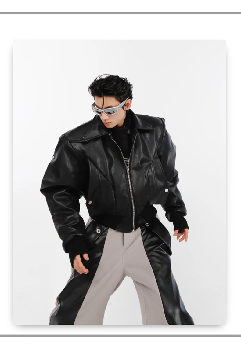 Nerazzurri Spring Autumn Cool Short Oversized Black Soft Pu Leather Jacket Men with Shoulder Pads Luxury Designer Coat 2023
