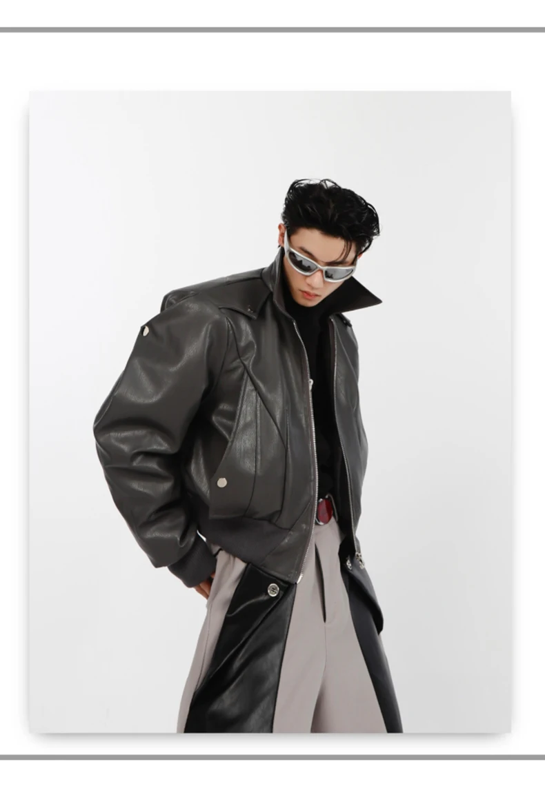 Nerazzurri Spring Autumn Cool Short Oversized Black Soft Pu Leather Jacket Men with Shoulder Pads Luxury Designer Coat 2023