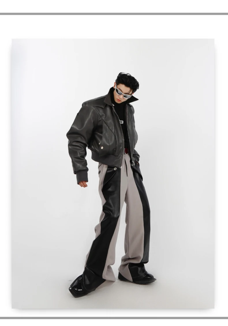 Nerazzurri Spring Autumn Cool Short Oversized Black Soft Pu Leather Jacket Men with Shoulder Pads Luxury Designer Coat 2023