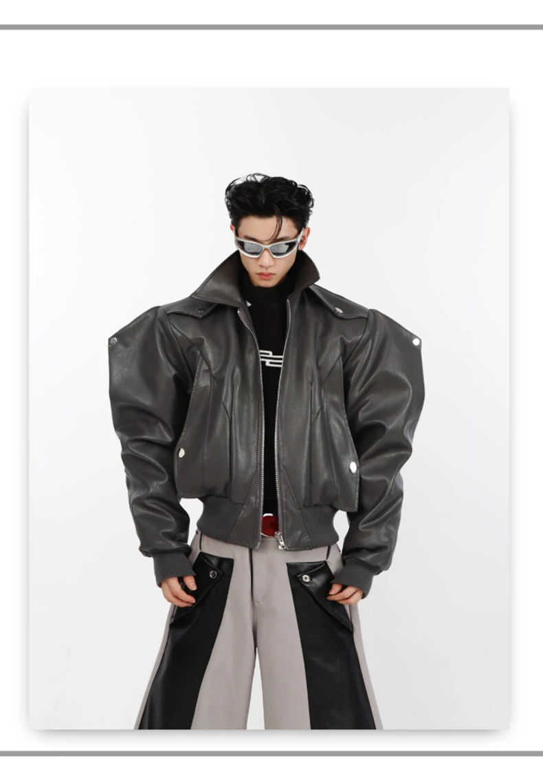 Nerazzurri Spring Autumn Cool Short Oversized Black Soft Pu Leather Jacket Men with Shoulder Pads Luxury Designer Coat 2023