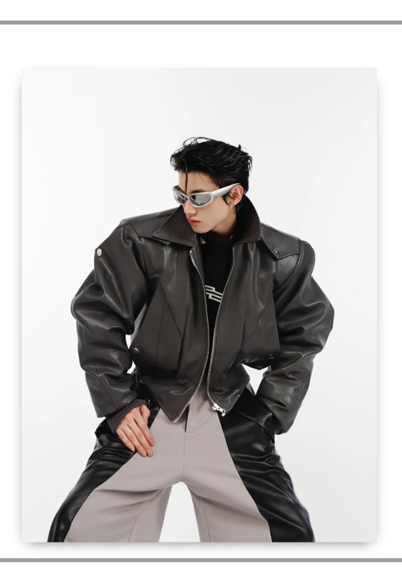 Nerazzurri Spring Autumn Cool Short Oversized Black Soft Pu Leather Jacket Men with Shoulder Pads Luxury Designer Coat 2023