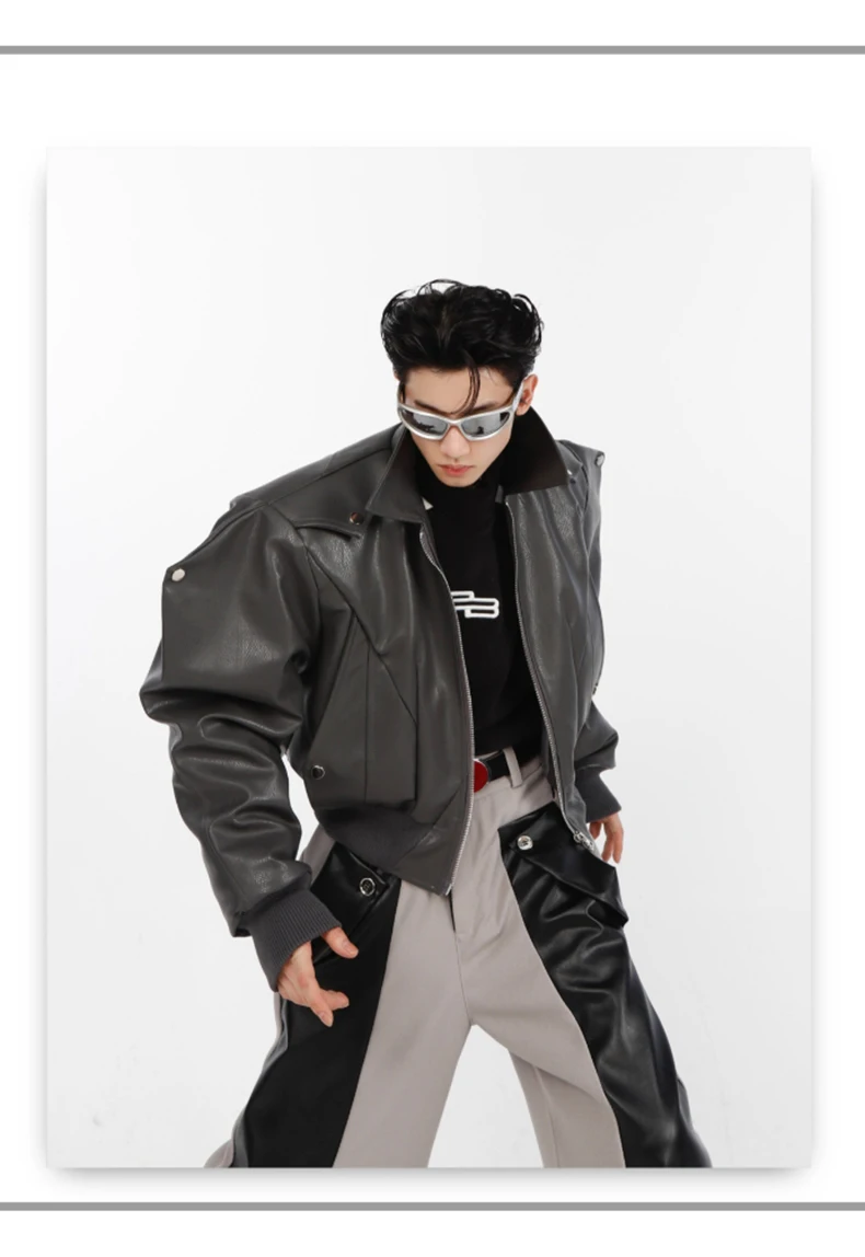 Nerazzurri Spring Autumn Cool Short Oversized Black Soft Pu Leather Jacket Men with Shoulder Pads Luxury Designer Coat 2023