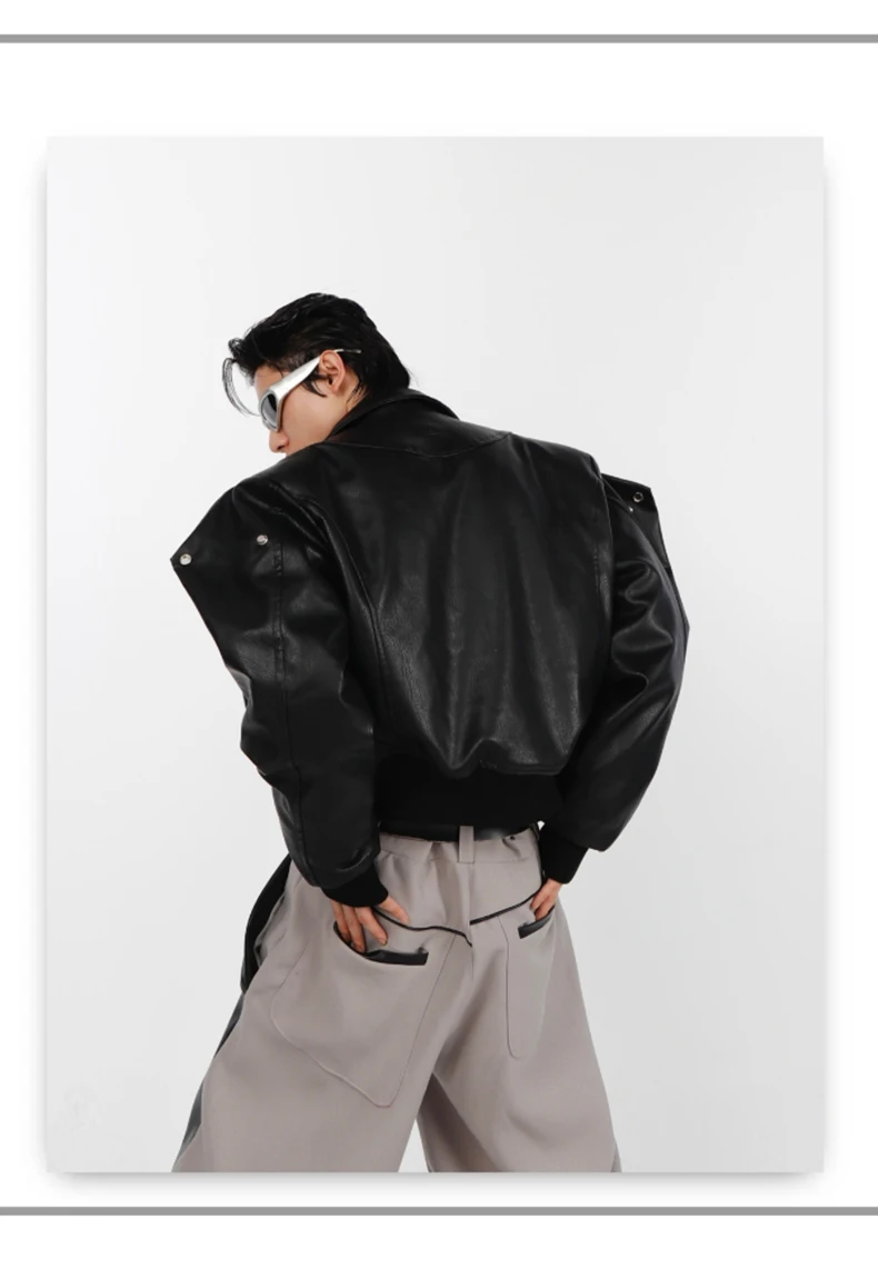 Nerazzurri Spring Autumn Cool Short Oversized Black Soft Pu Leather Jacket Men with Shoulder Pads Luxury Designer Coat 2023