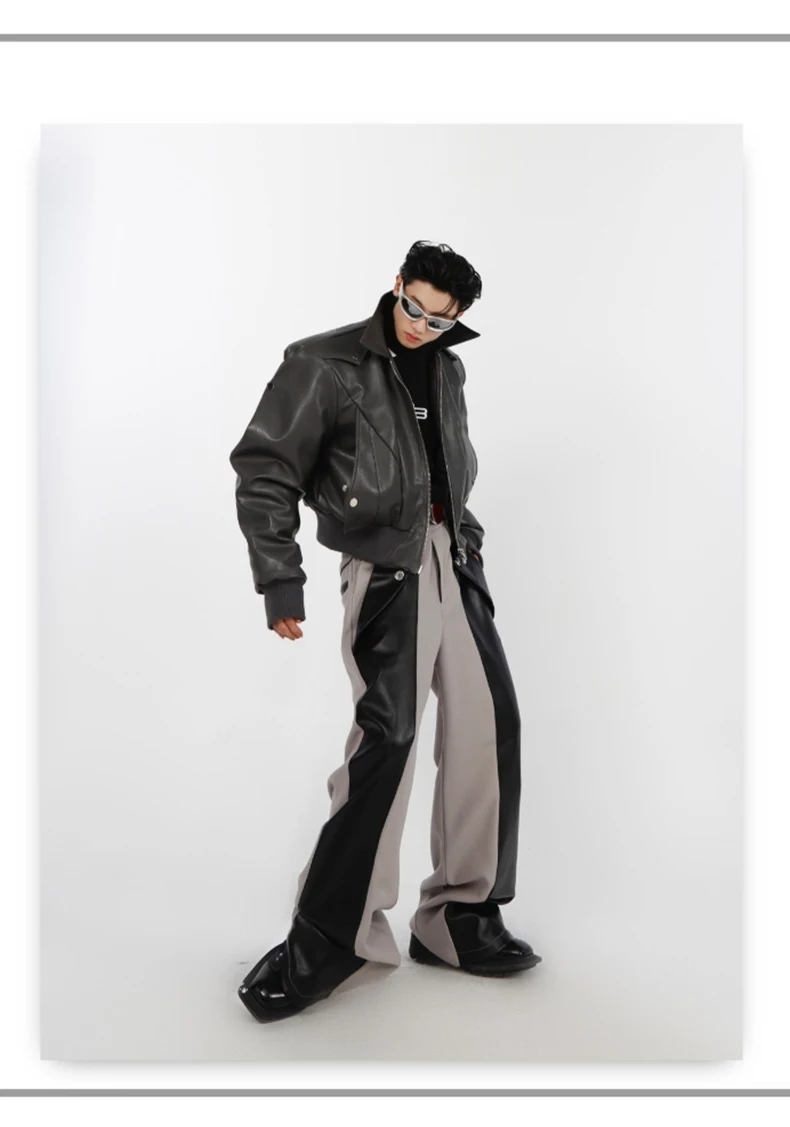 Nerazzurri Spring Autumn Cool Short Oversized Black Soft Pu Leather Jacket Men with Shoulder Pads Luxury Designer Coat 2023