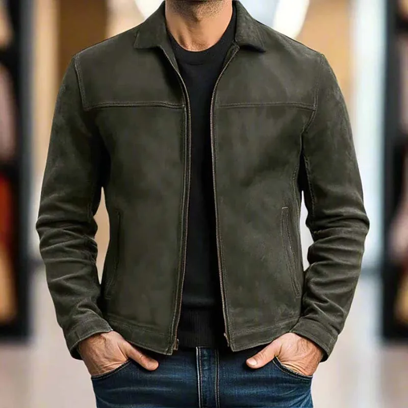 Men Retro Leather Jacket Zip‑Up Front Closure Long Sleeve Punk Outerwear High‑Quality Spring Autumn Men's Jackets & Light Coats