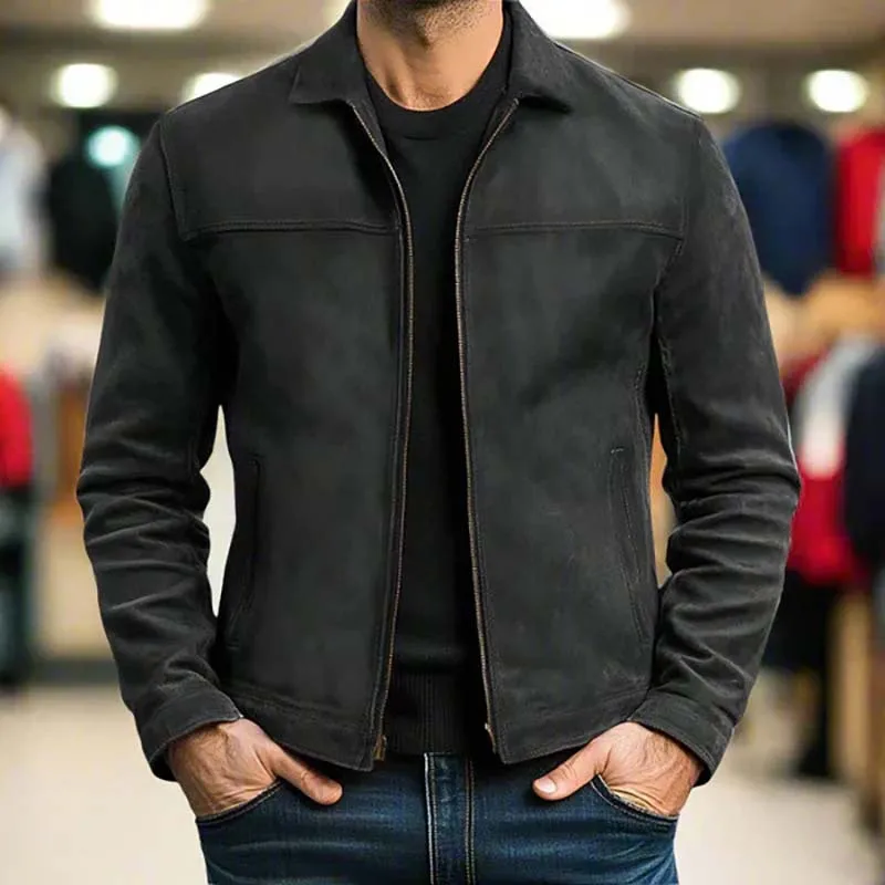 Men Retro Leather Jacket Zip‑Up Front Closure Long Sleeve Punk Outerwear High‑Quality Spring Autumn Men's Jackets & Light Coats