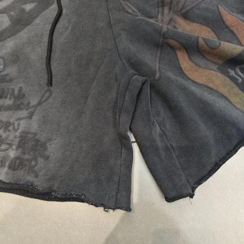 Men Cactus Jack Graffiti Printed Shorts Washed Loose Hip Hop Streetwear Drawstring Shorts