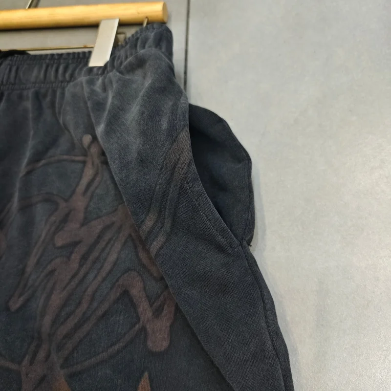 Men Cactus Jack Graffiti Printed Shorts Washed Loose Hip Hop Streetwear Drawstring Shorts
