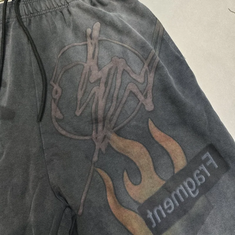 Men Cactus Jack Graffiti Printed Shorts Washed Loose Hip Hop Streetwear Drawstring Shorts