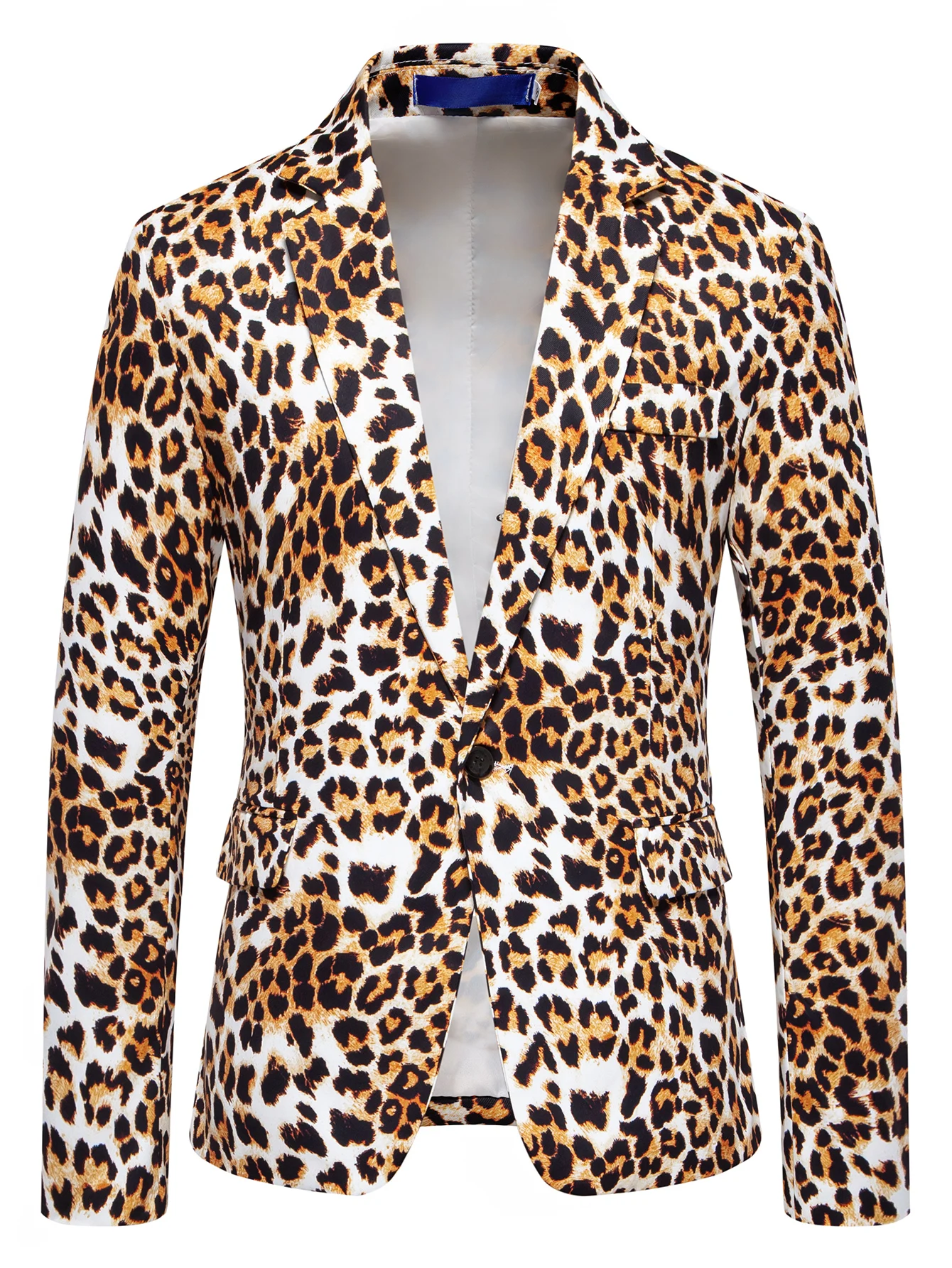 2026 Yellow Digital Print Leopard Print Suits Set for Men,Leopard Print Fashion Casual Slim-Fit Men's Blazer + Pants 2-Piece Set