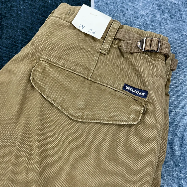 Paris Buckle Heavyweight 100% Cotton Canvas Workwear Pants Men's Multi Pocket Straight Loose Autumn Thick American Casual Retro